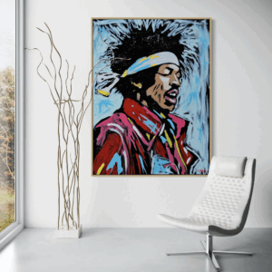 Hendrix x Henrix art print on canvas displayed in modern living room setting
